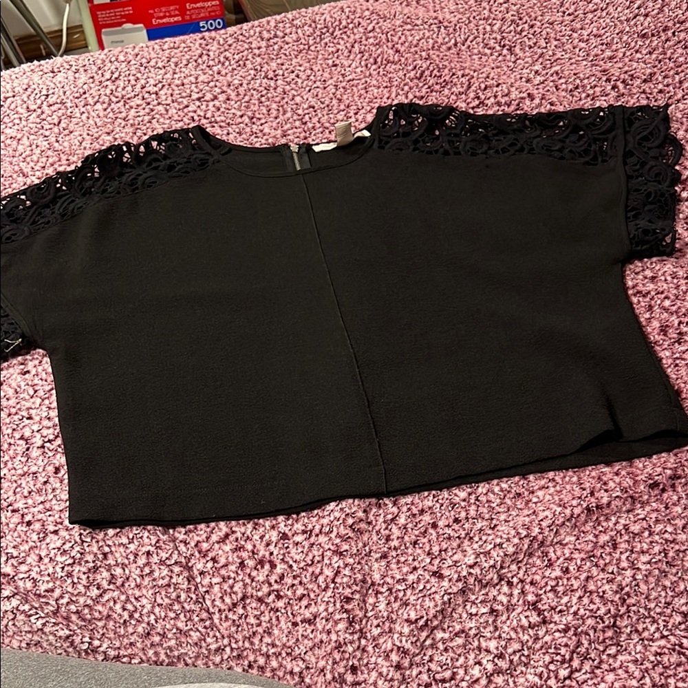 Elegant Black Lace Sleeve Top